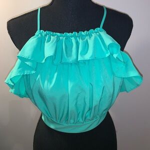 Aqua Ruffle Off-Shoulder Top